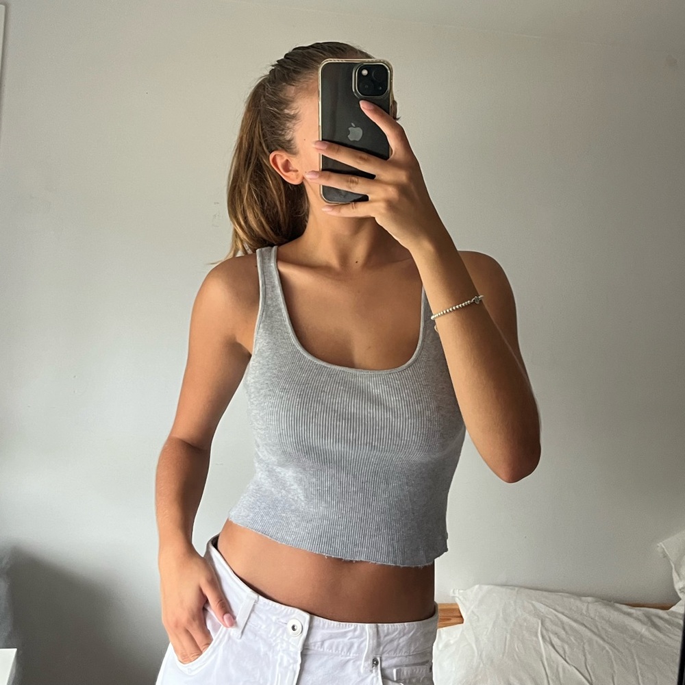 Brandy Melville Gray Ribbed Tank Top